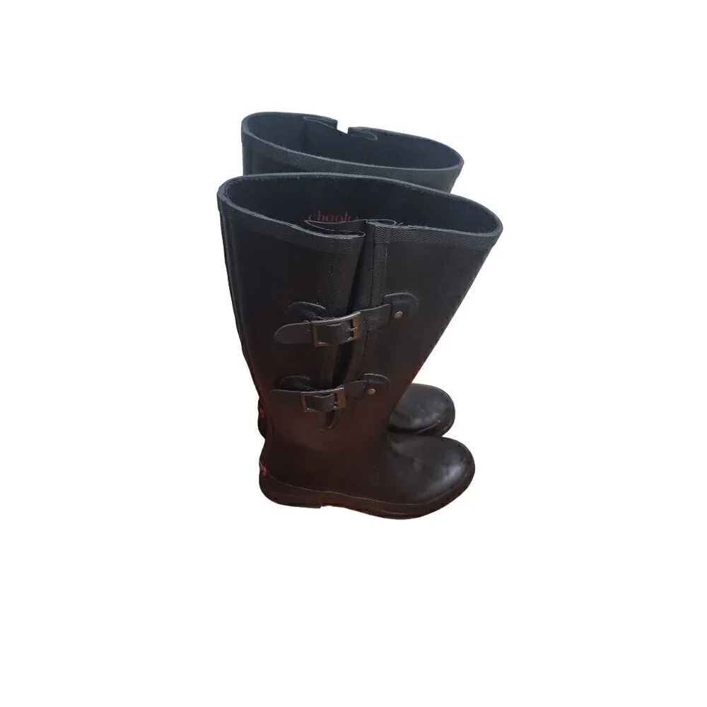 CHOOKA WOMEN'S PREMIUN RAINWEAR FLEX FIT BUCKLED BLACK TALL RAIN WATERPROOF BOOT